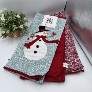 Novogratz Snowman Christmas  Kitchen Towels 3pc Holiday Party Gift 20"x28" New